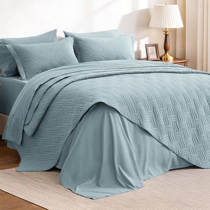 Love's cabin King Size Quilt Set Blue Bedspreads - Soft Bed Summer Lightweight Bedspread Comforter - Modern Style Coin Pattern Coverlet for All Season - 3 Pieces (1 Quilt, 2 Pillow Shams)