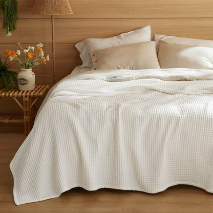 Bedsure Lightweight 100% Cotton Waffle Blanket, King, Linen