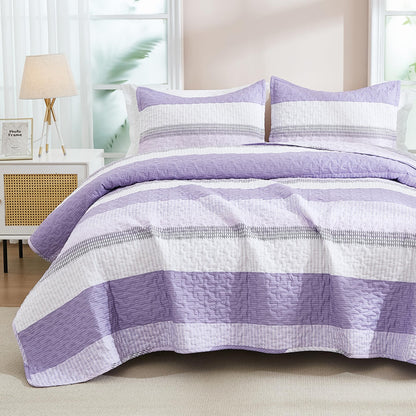 Andency King Size Quilt Set, 3 Pieces Striped Sage Green Bedspreads Set