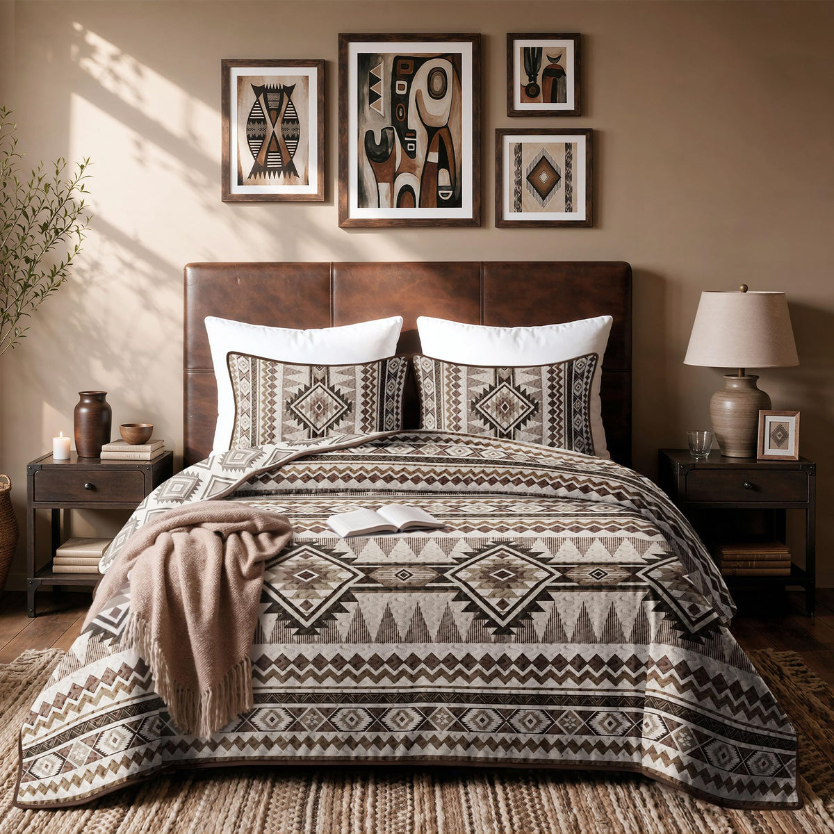 akkialla Full/Queen Size Quilt Bedding Set,Beige Lightweight Microfiber Soft Bedspread,Modern Style Geoetric Pattern Coverlet Set for All Seasons,3 Piece(1 Quilt,2 Pillow Shams)
