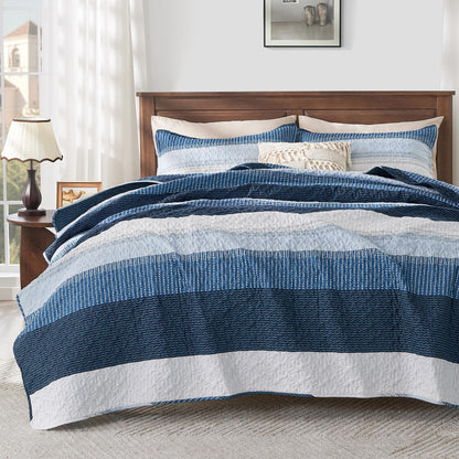 Andency Queen Quilt Bedding Set Sage Green, 3 Pieces Striped Bedspreads