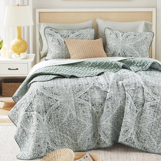 Comfort Spaces Gloria Boho Full Queen Quilt Set 3 Piece for Summer Green