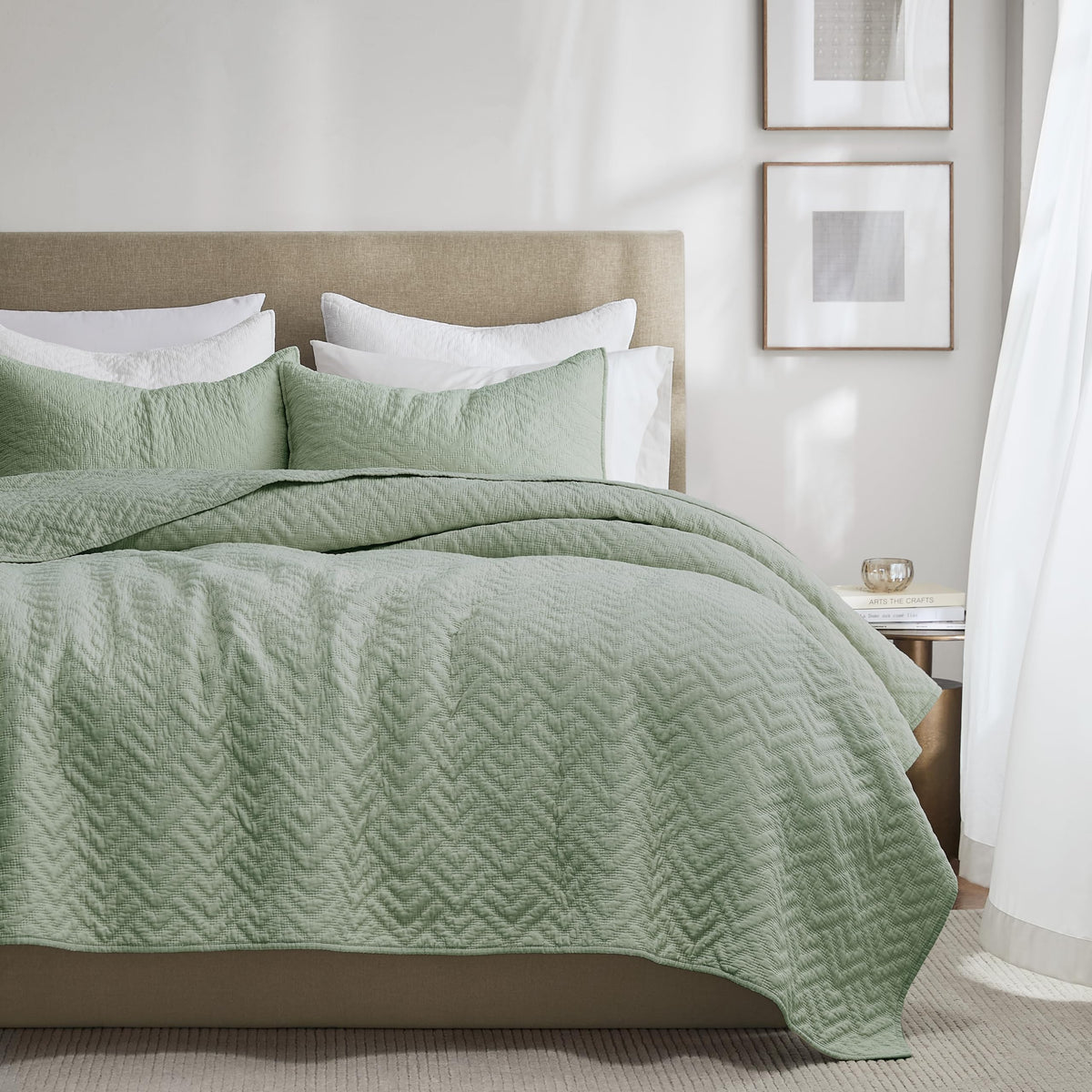 palassio Beige 100% Cotton Quilt Queen Size Bedding Sets with 2 Pillow Shams, Textured Lightweight Soft Bedspread Shabby Chic Coverlet, Neutral Quilted Comforter Bed Cover for All Season, 3 Pieces
