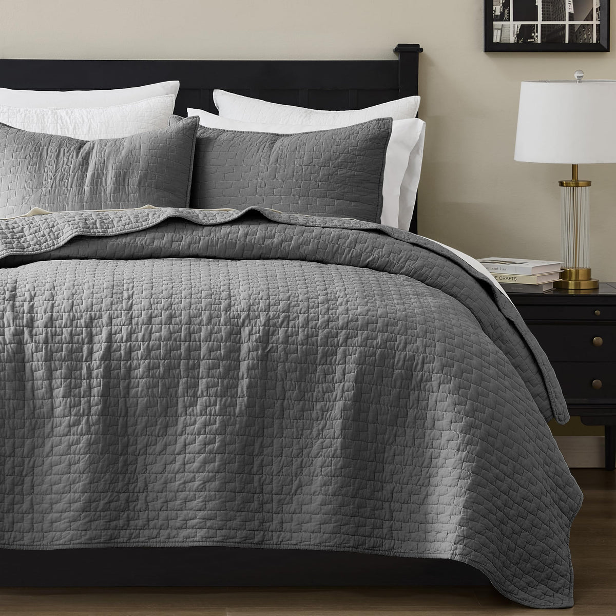 palassio Beige 100% Cotton Quilt Queen Size Bedding Sets with 2 Pillow Shams, Textured Lightweight Soft Bedspread Shabby Chic Coverlet, Neutral Quilted Comforter Bed Cover for All Season, 3 Pieces
