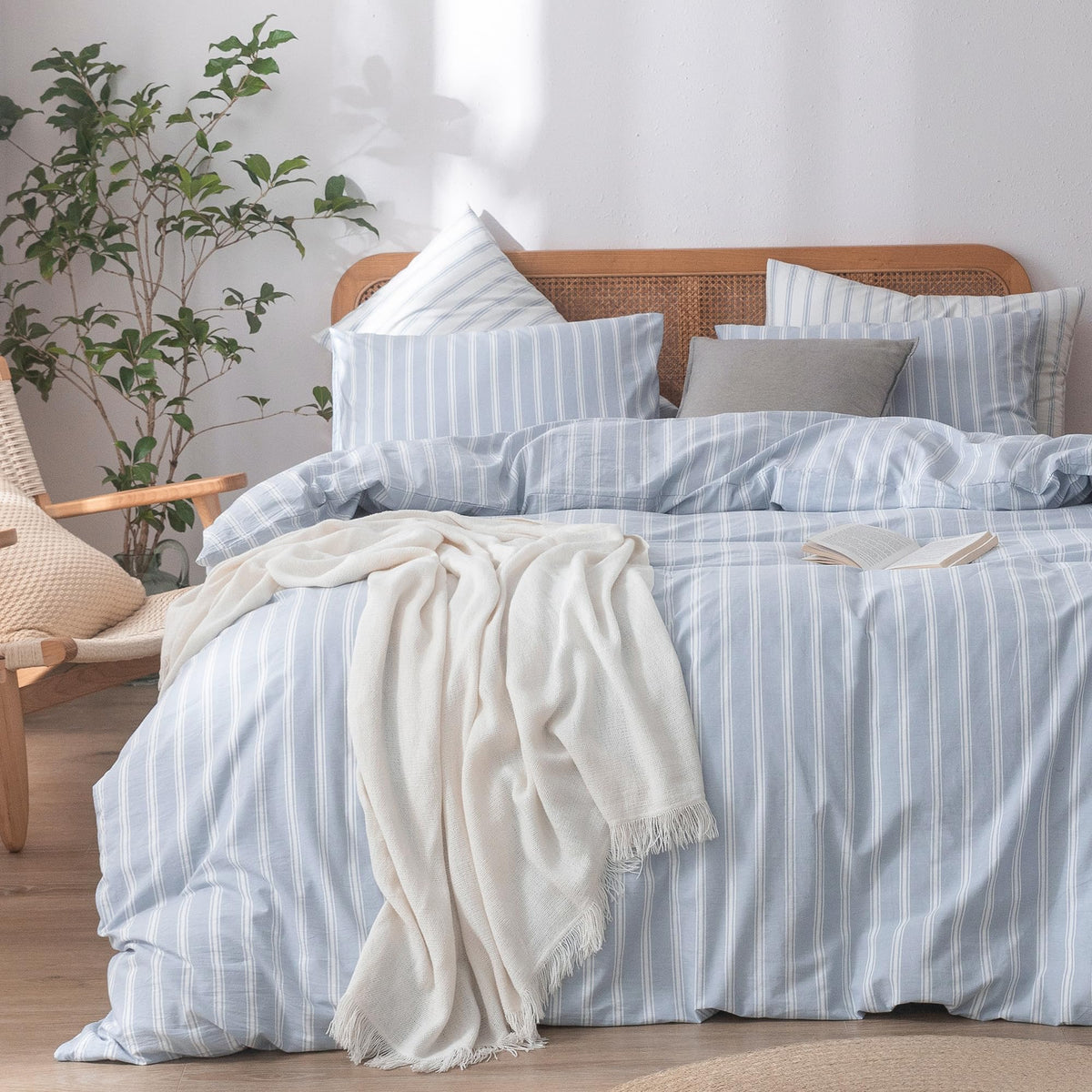 BESTOUCH Cotton Solid Duvet Cover Set Linen Feel Off White Queen