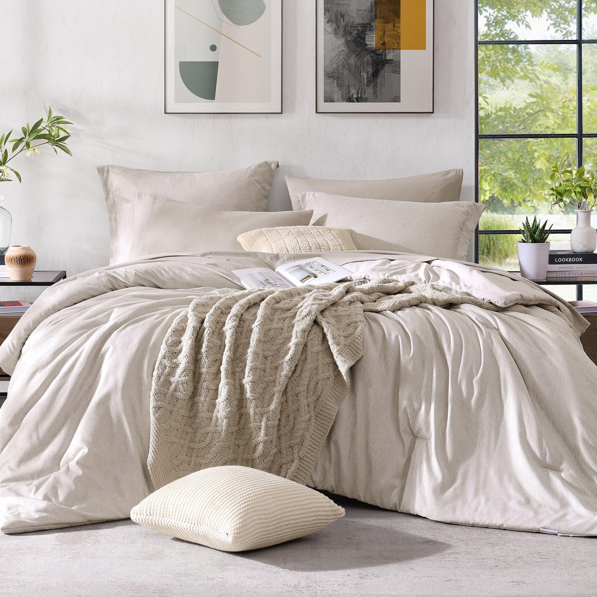Monbix King Size Comforter Set Olive Green 7 Pieces Bed in a Bag
