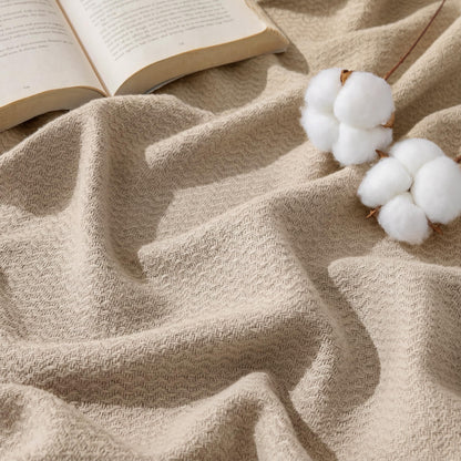 Bedsure 100% Cotton Blanket, Herringbone Weave, Queen Size, Linen Beige