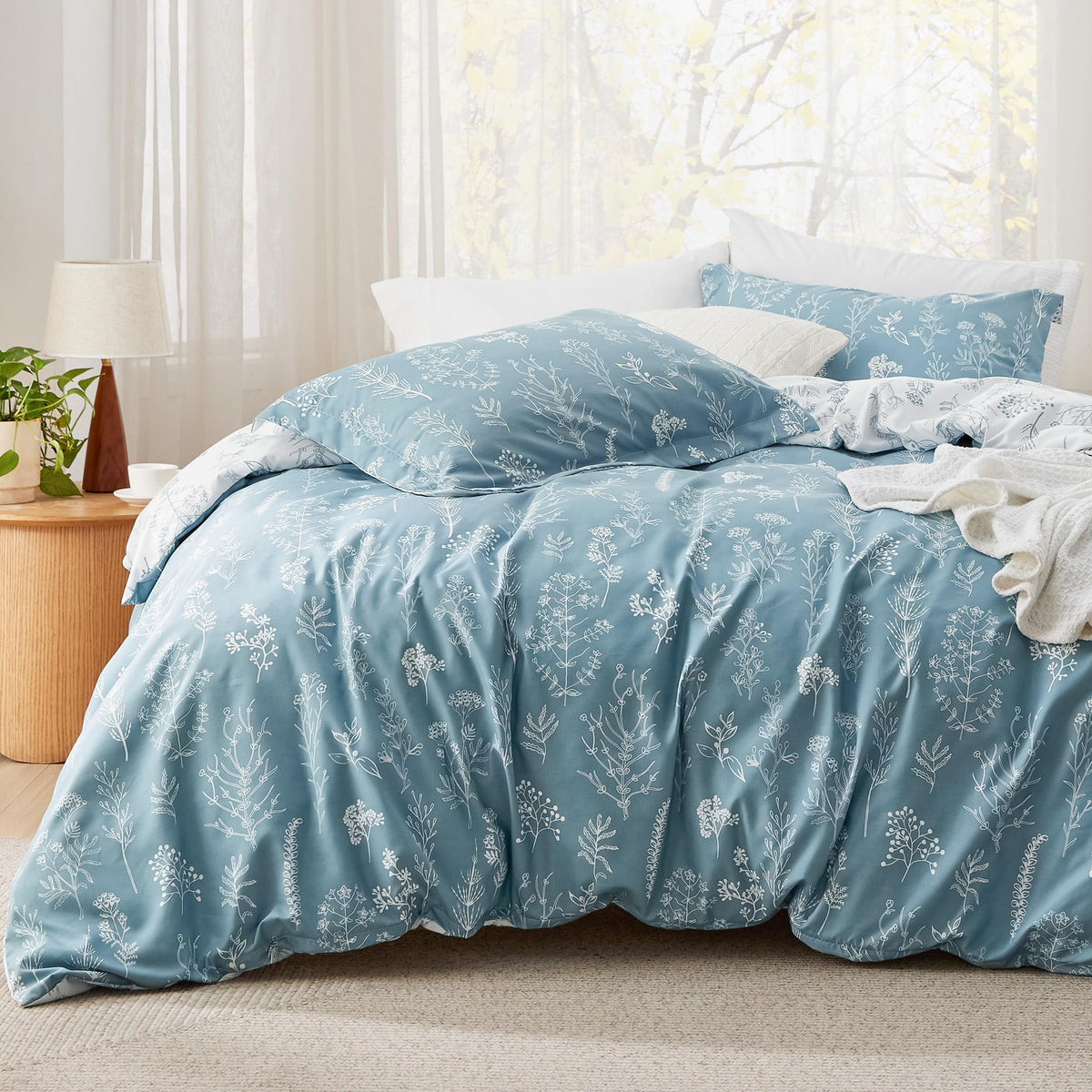 Bedsure Floral Comforter Set Cute Bedding Set Queen Reversible Sage Green