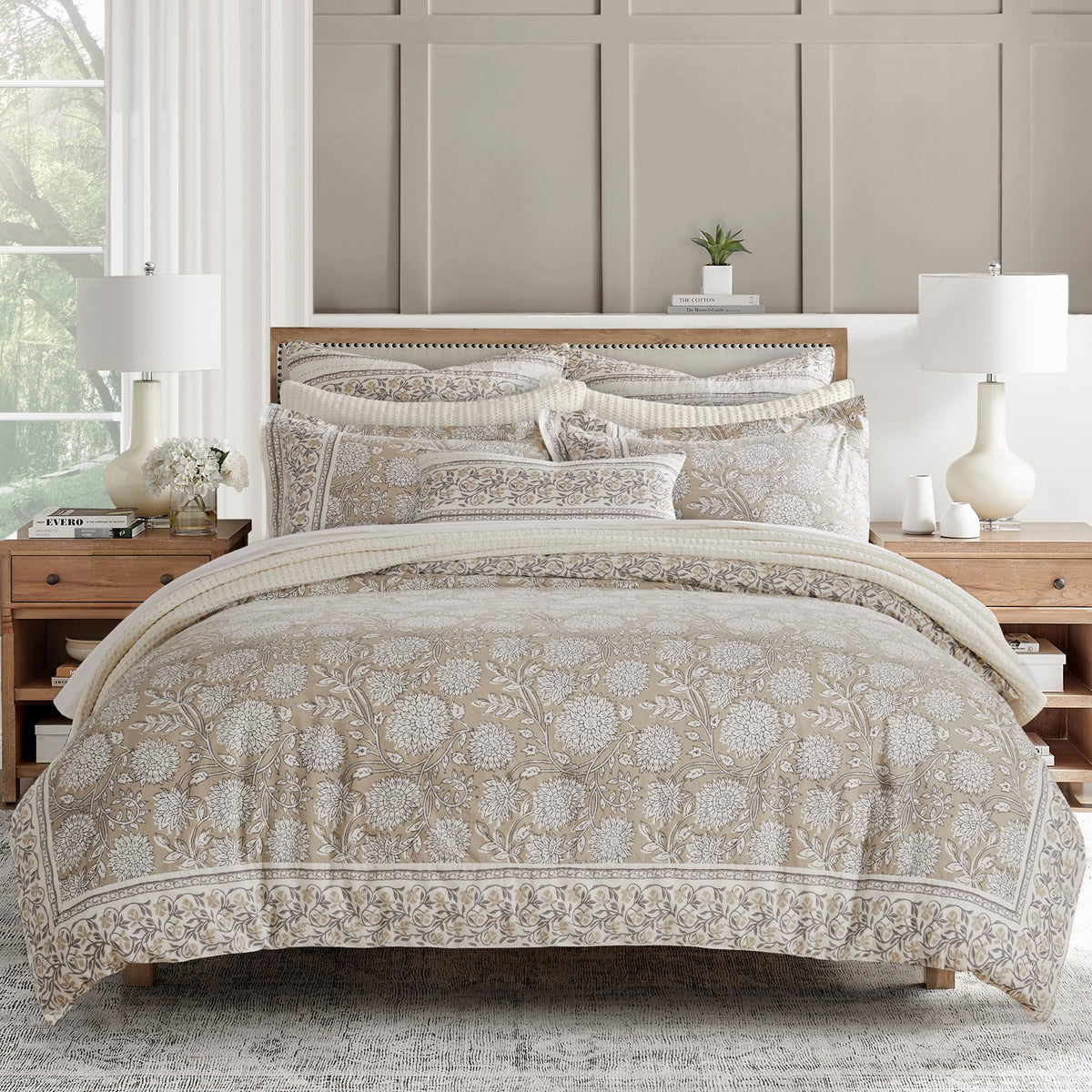 Levtex Home Adare Taupe Reversible King/Cal King Quilt Set (106x92in) and 2 Pillow Shams (36x20in) - Floral Bedding - Taupe White - Cotton King Size Quilt Bedding Set - Lightweight, Soft, Pre-Washed