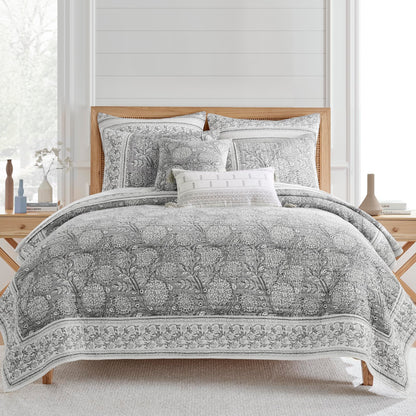 Levtex Home Adare Taupe Reversible King/Cal King Quilt Set (106x92in) and 2 Pillow Shams (36x20in) - Floral Bedding - Taupe White - Cotton King Size Quilt Bedding Set - Lightweight, Soft, Pre-Washed