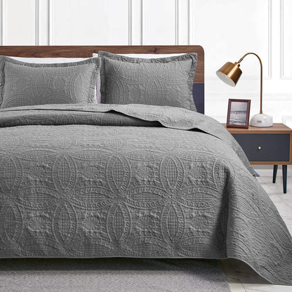 Love's cabin King Size Quilt Set Blue Bedspreads - Soft Bed Summer Lightweight Bedspread Comforter - Modern Style Coin Pattern Coverlet for All Season - 3 Pieces (1 Quilt, 2 Pillow Shams)