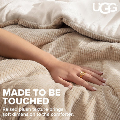 UGG Remina Queen Comforter Set with Throw Blanket & Pillow, 5-Piece, Beige