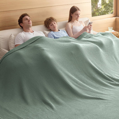 Bedsure Lightweight 100% Cotton Waffle Blanket, King, Linen
