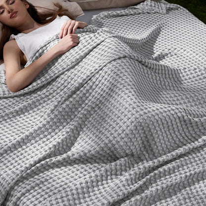 Bedsure Cooling Waffle Blanket for Hot Sleepers, Ivory, Queen, 90"x90"