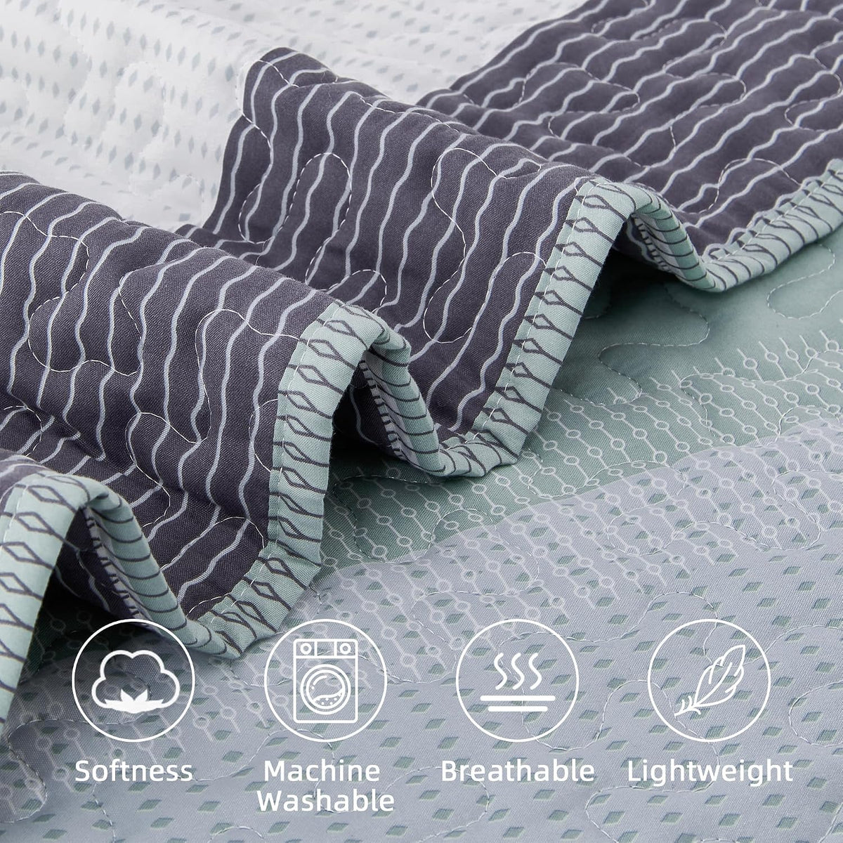 Andency Queen Quilt Bedding Set Sage Green, 3 Pieces Striped Bedspreads