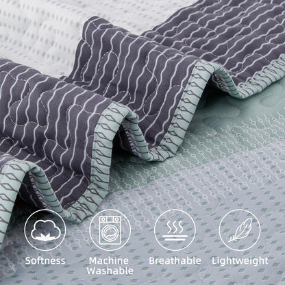 Andency Queen Quilt Bedding Set Sage Green, 3 Pieces Striped Bedspreads