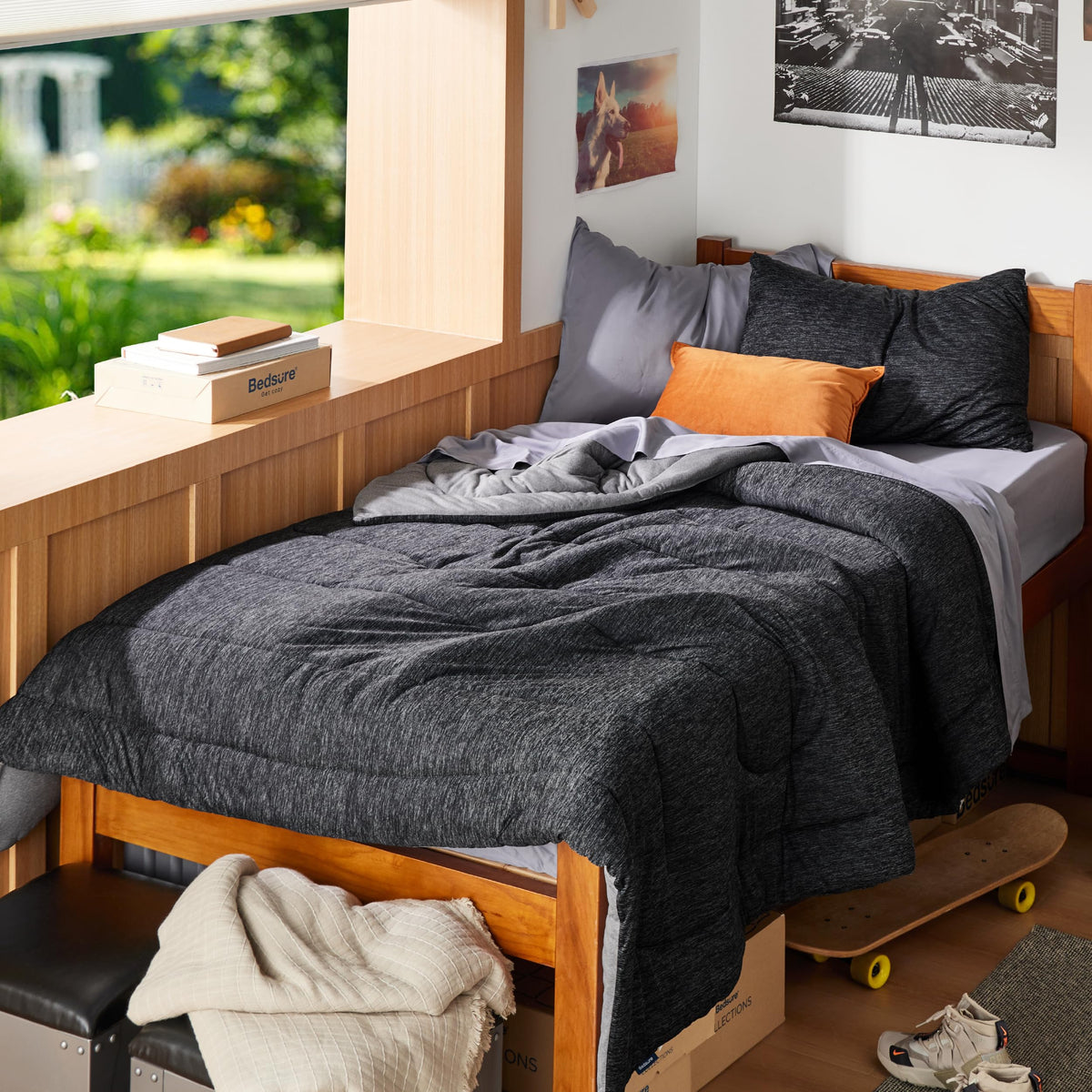 Bedsure Queen Comforter Set, Reversible Cooling & All-Season Bedding, Black