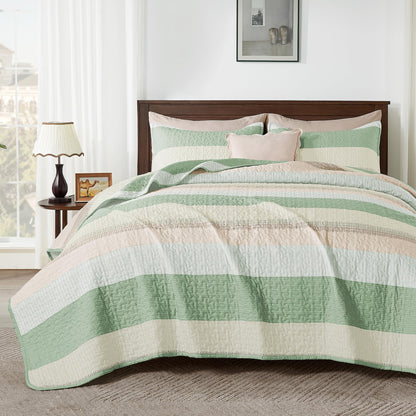 Andency Queen Quilt Bedding Set Sage Green, 3 Pieces Striped Bedspreads