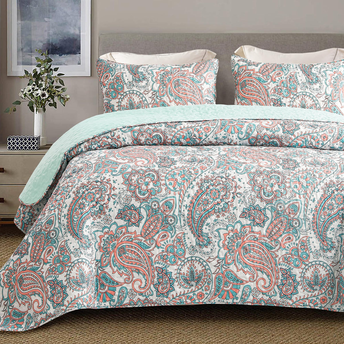 Exclusivo Mezcla Reversible Boho Quilts Queen Size Gray