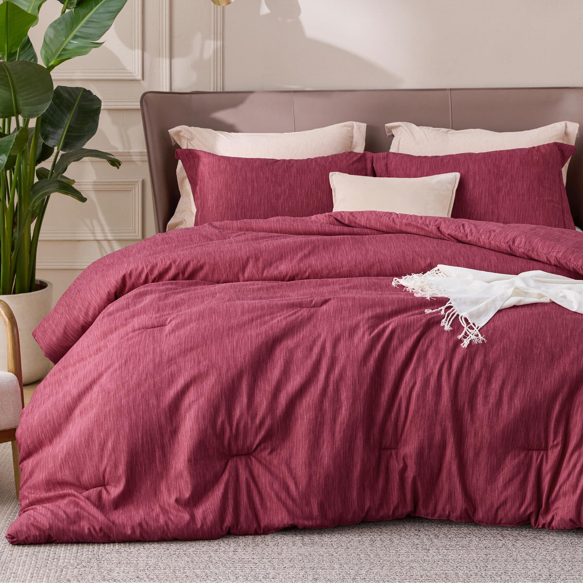 Bedsure Queen Size Comforter Sets, Beige Cationic Dyed Bedding Set 3 Pcs