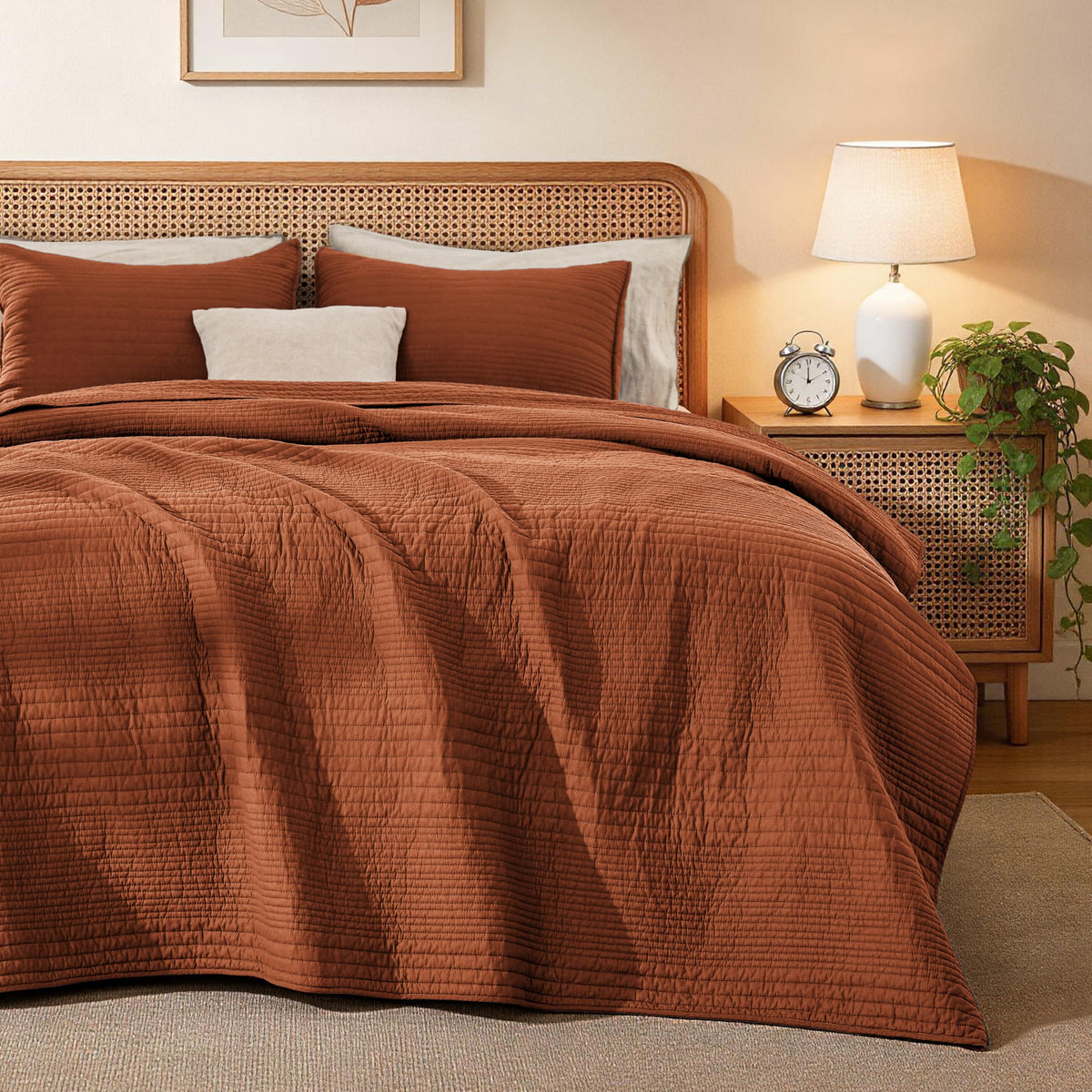 Love's cabin King Size Cotton Quilt Set, 100% Cotton Fabric Striped Textured Coverlet with Crinkled Look, Lightweight Quilted Bedspread for All Season, Includes 2 Pillow Shams, White