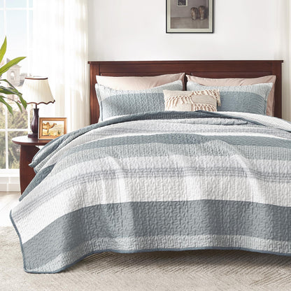 Andency Queen Quilt Bedding Set Sage Green, 3 Pieces Striped Bedspreads