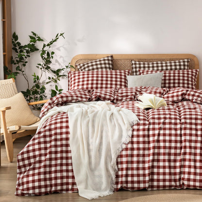 BESTOUCH Cotton Solid Duvet Cover Set Linen Feel Off White Queen