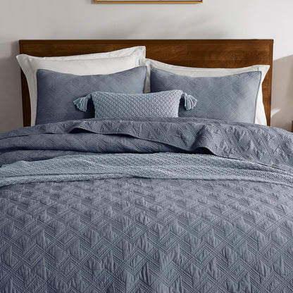 WDCOZY 100% Cotton Queen Size Quilt Set - Olive Green Pre-Washed Soft Lightweight Modern Bedspread, Farmhouse Country Rustic Coverlet, Textured Like Linen, Shabby Chic Gauze Bedding, 3 Pieces