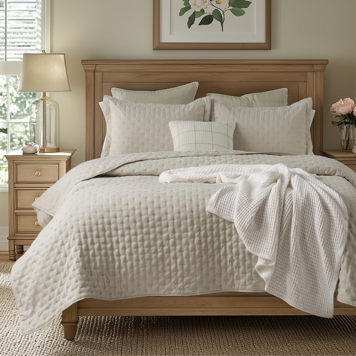 Bedsure King Quilt - Lightweight Comforter King Size for Summer, Bright White Bedspread King with Clover Pattern, Soft Ultrasonic Coverlet, Modern All-Season Polyester Bedding, 106 x 96 Inches