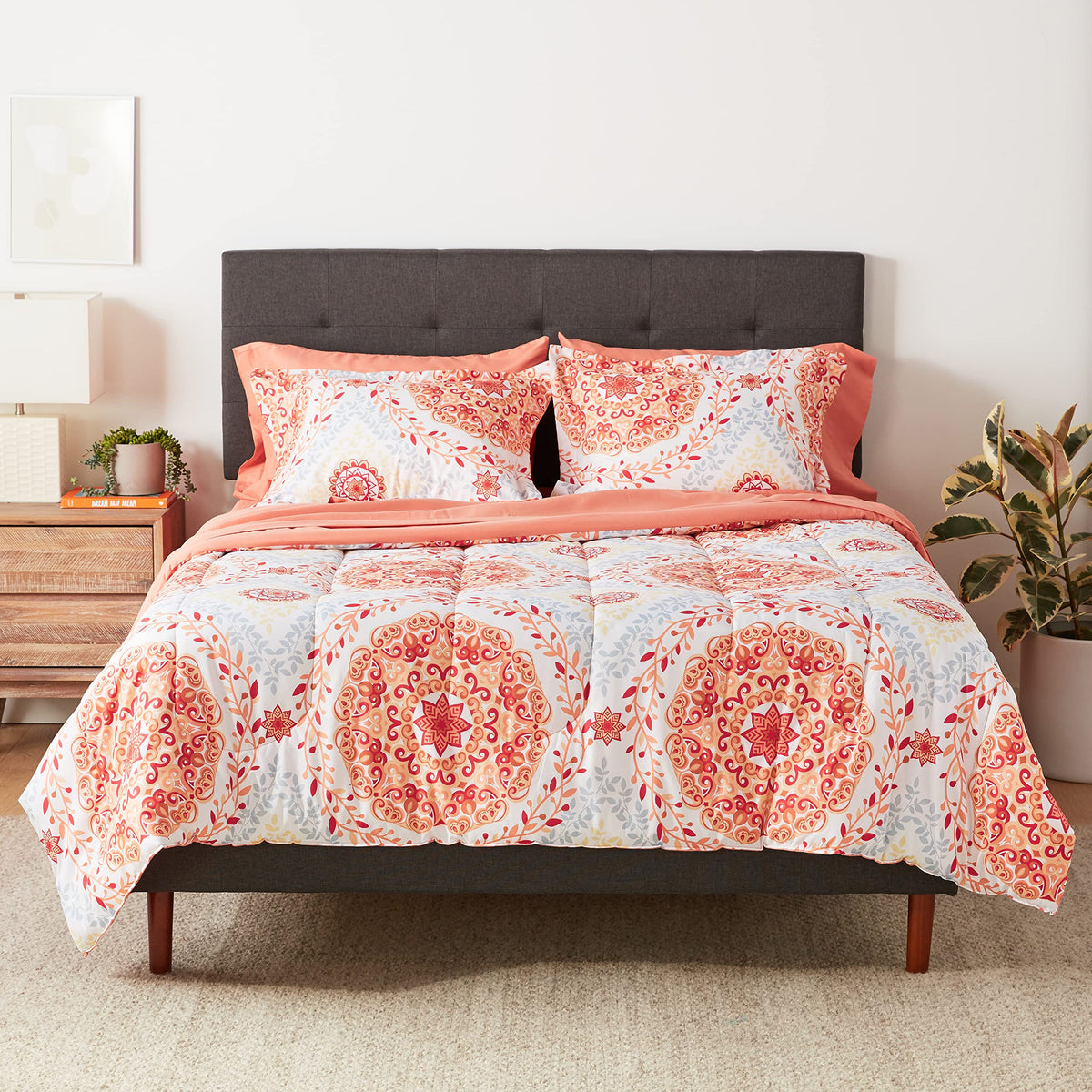 Amazon Basics 5-Piece Lightweight Microfiber Comforter Set with Sheets, Bed-in-a-Bag, Gray Calvin Striped Bedding, Twin/Twin XL