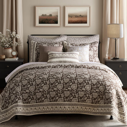 Levtex Home Adare Taupe Reversible King/Cal King Quilt Set (106x92in) and 2 Pillow Shams (36x20in) - Floral Bedding - Taupe White - Cotton King Size Quilt Bedding Set - Lightweight, Soft, Pre-Washed