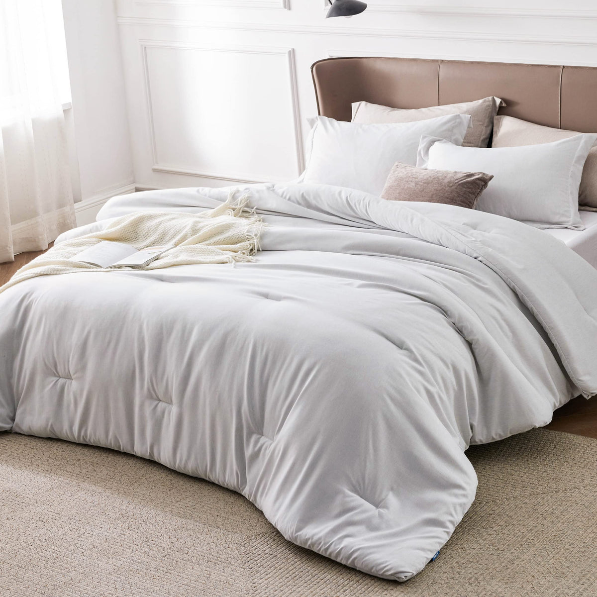 Bedsure Queen Size Comforter Sets, Beige Cationic Dyed Bedding Set 3 Pcs