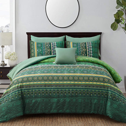 Cottolester Boho Comforter Set Queen Size 8 Piece Bed in a Bag Bohemian Striped Bedding Quilt Set Aqua Paisley Floral Comforter and Sheet Set,Soft Microfiber Complete Bedding Sets for All Season