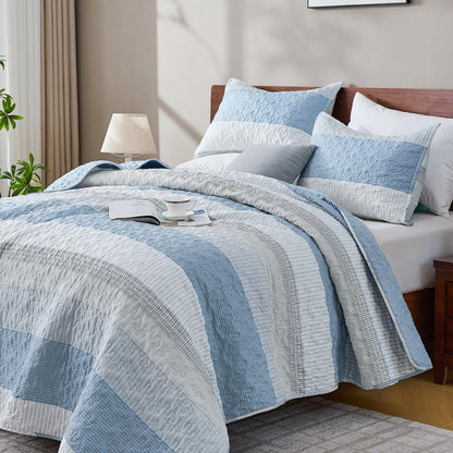 Andency Queen Quilt Bedding Set Sage Green, 3 Pieces Striped Bedspreads