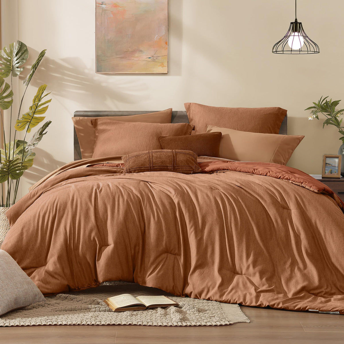 Monbix Queen Comforter Set 7 Pieces Cationic Green Bed in a Bag