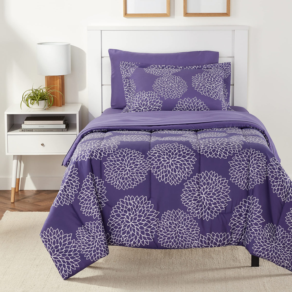 Amazon Basics 5-Piece Lightweight Microfiber Comforter Set with Sheets, Bed-in-a-Bag, Gray Calvin Striped Bedding, Twin/Twin XL