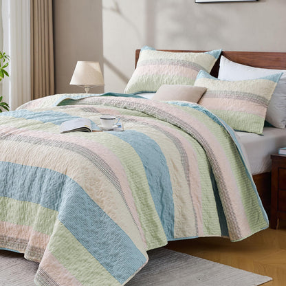 Andency Queen Quilt Bedding Set Sage Green, 3 Pieces Striped Bedspreads