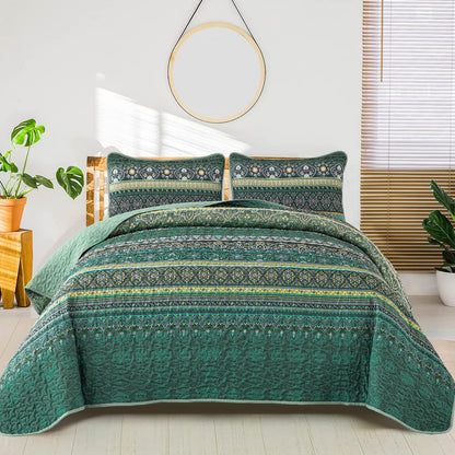 WONGS BEDDING Boho King Quilt Bedding Set, 3 Pieces Soft Bedspread,Blue