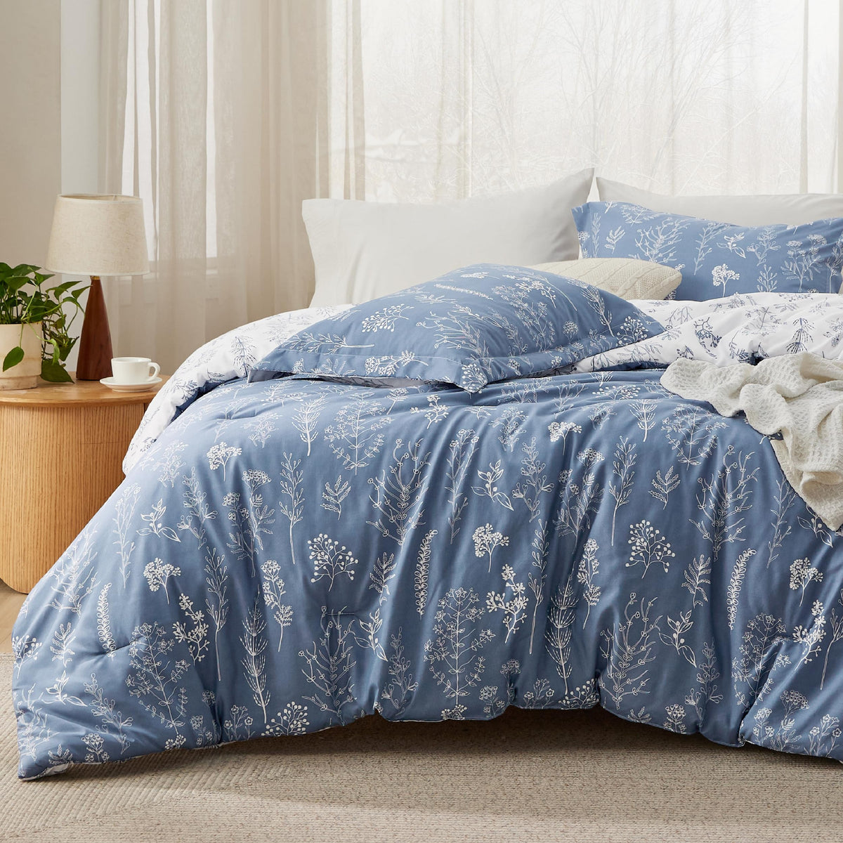 Bedsure Floral Comforter Set Cute Bedding Set Queen Reversible Sage Green