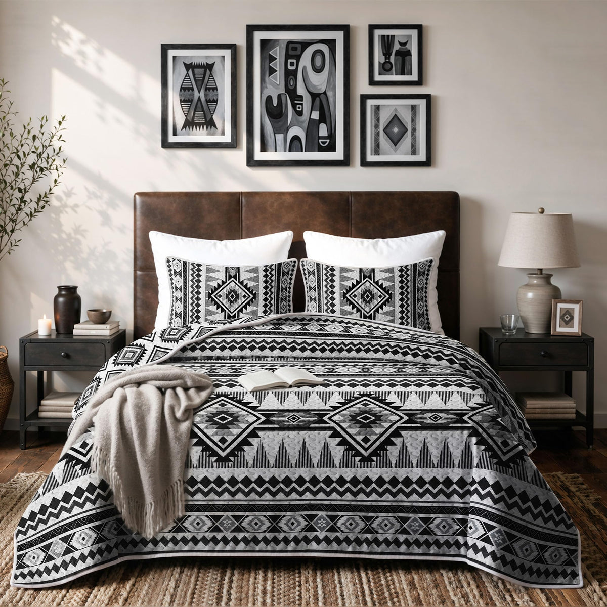 akkialla Full/Queen Size Quilt Bedding Set,Beige Lightweight Microfiber Soft Bedspread,Modern Style Geoetric Pattern Coverlet Set for All Seasons,3 Piece(1 Quilt,2 Pillow Shams)