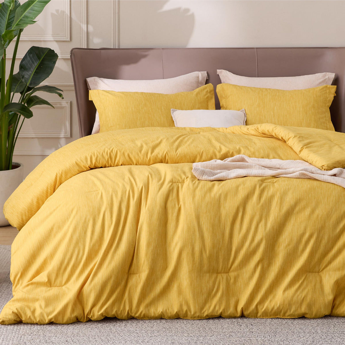 Bedsure Queen Size Comforter Sets, Beige Cationic Dyed Bedding Set 3 Pcs