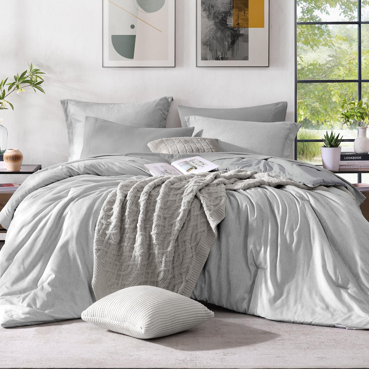 Monbix King Size Comforter Set Olive Green 7 Pieces Bed in a Bag