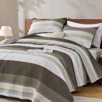 Andency Queen Quilt Bedding Set Sage Green, 3 Pieces Striped Bedspreads