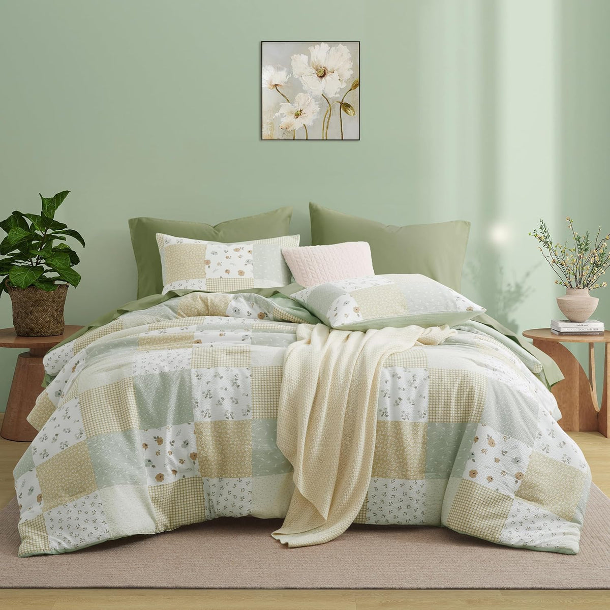Oli Anderson Queen Comforter Set, 7 Pieces Bed in a Bag, Light Green