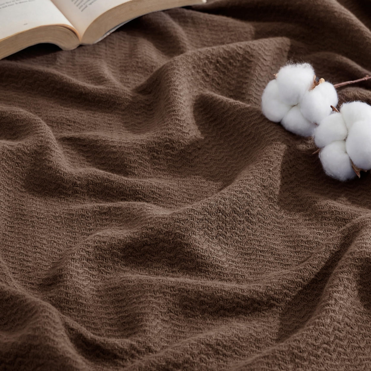 Bedsure 100% Cotton Blanket, Herringbone Weave, Queen Size, Linen Beige
