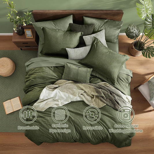 Monbix Queen Comforter Set 7 Pieces Cationic Green Bed in a Bag
