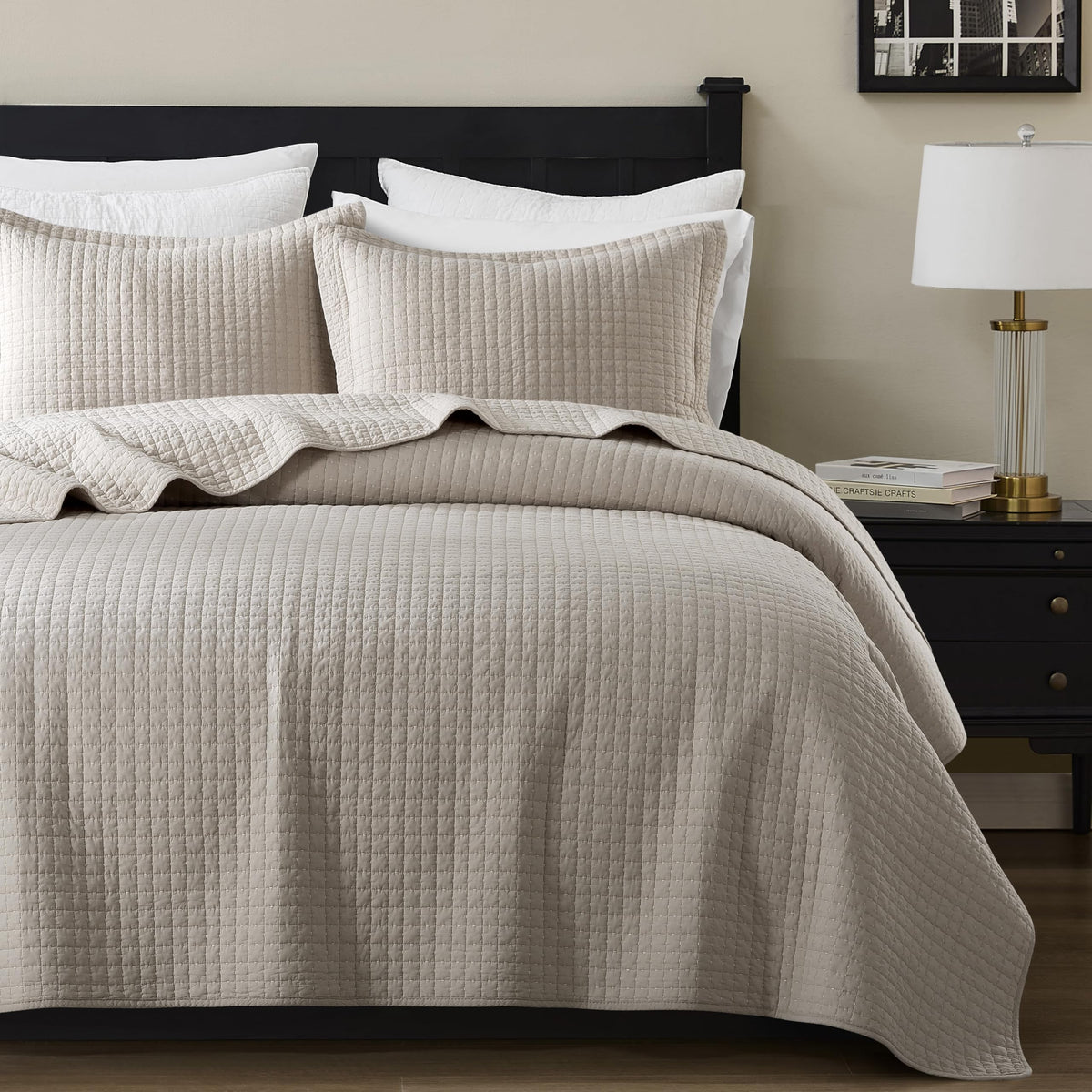 WDCOZY 100% Cotton Queen Size Quilt Set - Olive Green Pre-Washed Soft Lightweight Modern Bedspread, Farmhouse Country Rustic Coverlet, Textured Like Linen, Shabby Chic Gauze Bedding, 3 Pieces