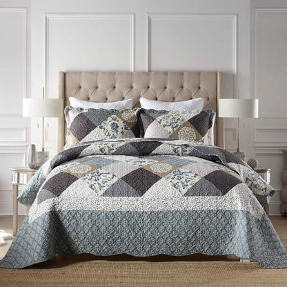 Travan 3-Piece Quilt Set Quilted Bedspread Lightweight Coverlet Set Garden Style Floral Printed Oversized Quilted Bedding Set with Shams for All Season, Exquisite, King Size