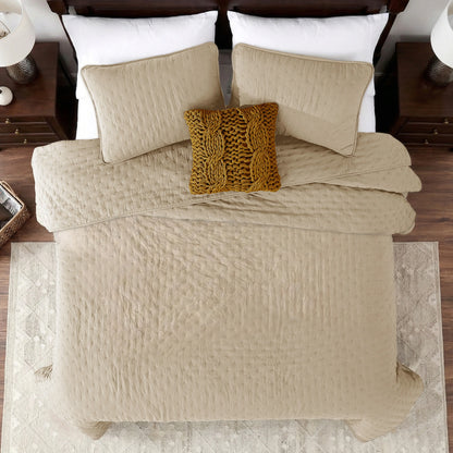 WDCOZY Puff Quilt - Ultrasonic Quilt Set Elegant Beige Bedding with Matching Pillow Shams for Cozy Comfort, Soft & Luxurious outdoorfun,All-Season spring,summer, luxury ,Quilted Bedspread Summer,Fall Bedroom Refresh,Cozy Bedroom,home decor