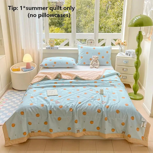 1pc Dual-Sided Cotton Summer Quilt, Solid Color, Lightweight, Air Conditioning Blanket, Single Piece, Fresh Design